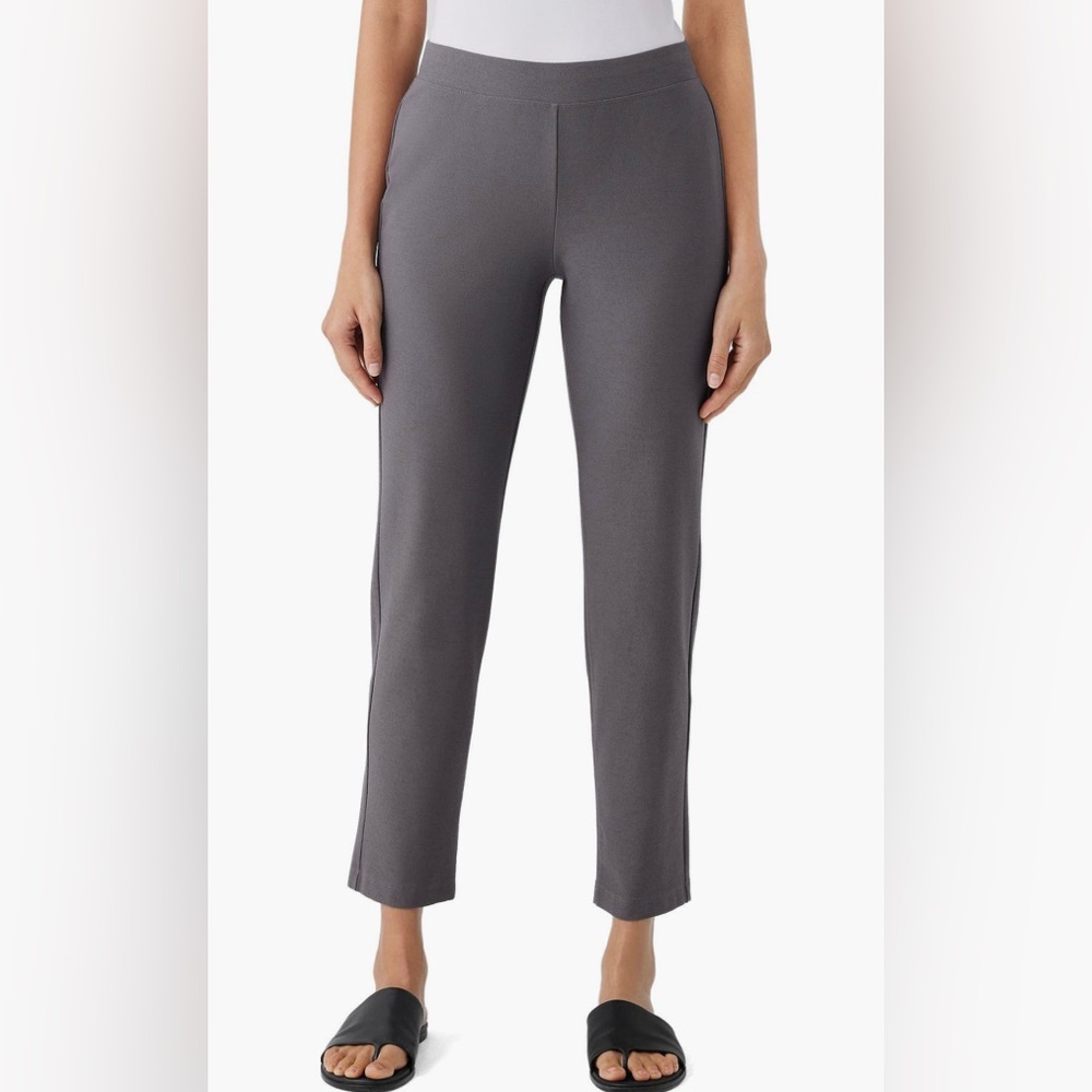 Eileen Fisher Slim Fit, Ankle Length Washable Stretch Crepe Pant in Meteor - Picture 1 of 6